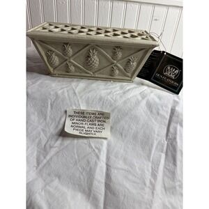 Hen Feathers Decor Rectangular Planter Pot Decorative Pineapples Lattice Cream